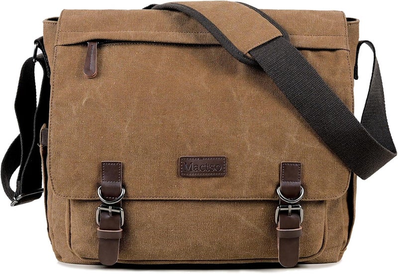 Mactso Canvas Messenger Bag for Men Women,Travel Satchel Shoulder bag 15.6 Inch Laptop Bag briefcase Business - Image 1